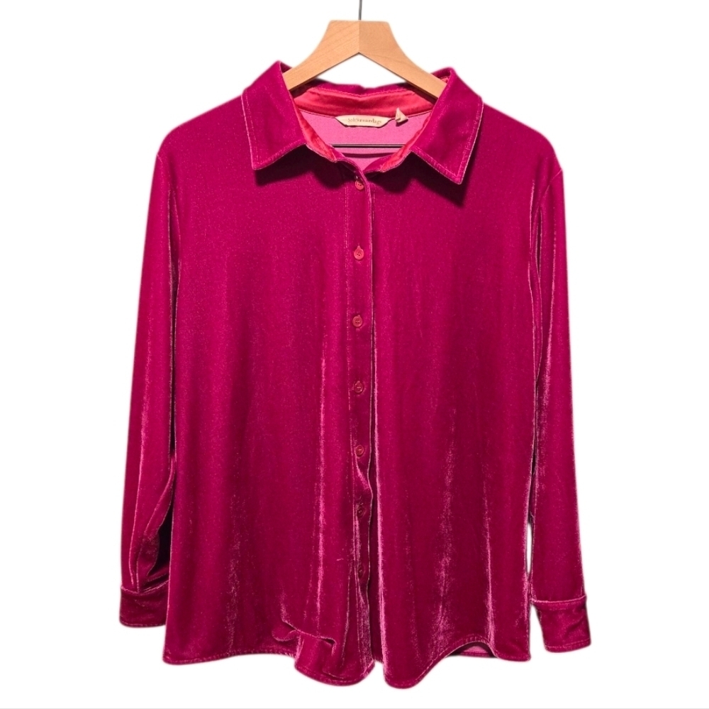 Soft Surroundings Pink Fuschia Velvet Button Down Long Sleeve Shirt XL Petite